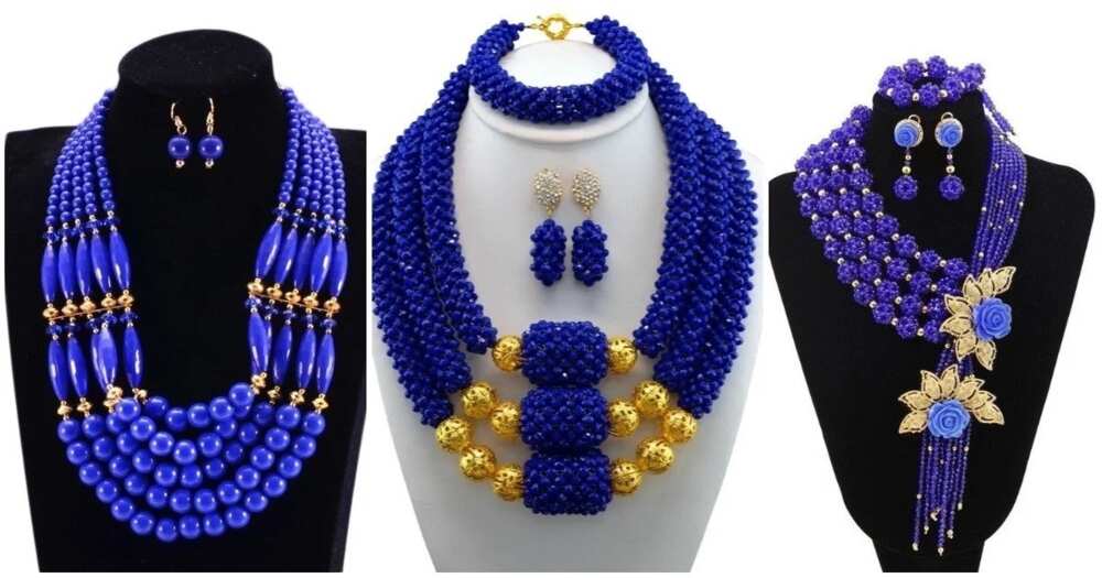 Blue bead necklaces