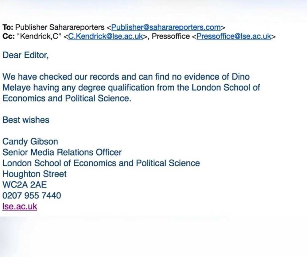 London School of Economic denies Melaye attended institution